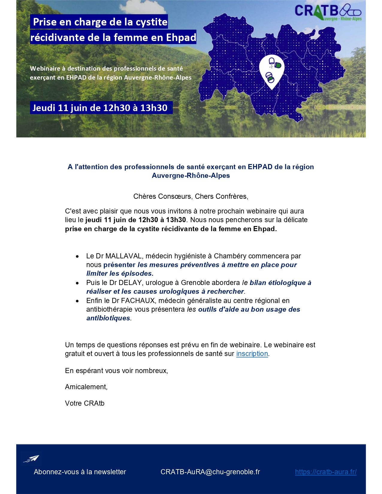 Webinaire à destination des professionnels de santé exerçant en EHPAD de la région Auvergne-Rhône-Alpes